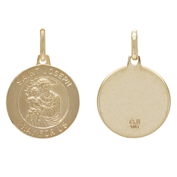 14k Yellow Gold Embossed Saint Joseph Round Medallion Pendant 2.1 grams