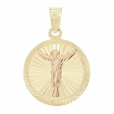 14k Two Tone Gold Cross Jesus Christ Crucifix Pendant Medal Charm 1.15