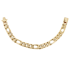 Women's Italian 14k Yellow Gold Hollow Figaro Chain Bracelet 7.5" 9.1mm 13.1g
