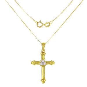 18k Yellow Gold 0.10ctw Diamond Cluster Cross Pendant Necklace