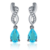 14k White Gold Swiss Blue Topaz & Diamond Accent Twist Drop Earrings