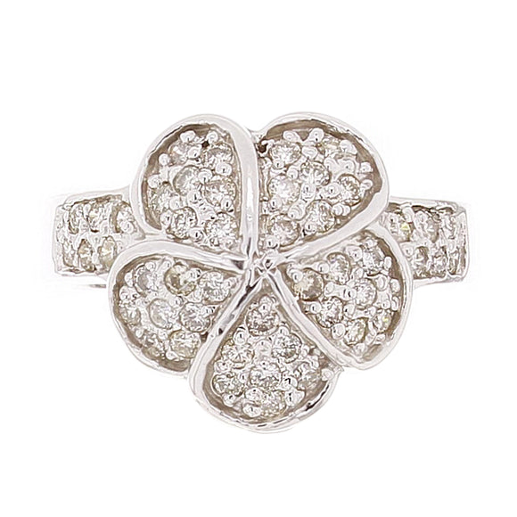 14k White Gold 0.65ctw Diamond Pave Flower Ring Size 6