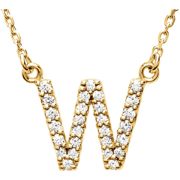 14k Yellow Gold Diamond Initial Letter W Alphabet Rolo Pendant Necklace 18