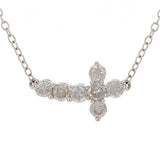 14k White Gold 0.55ctw Diamond Petite Sideways Curved Cross Pendant Necklace