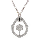 Italian 14k White Gold 0.22ctw Diamond Flower in a Pear Pendant Necklace