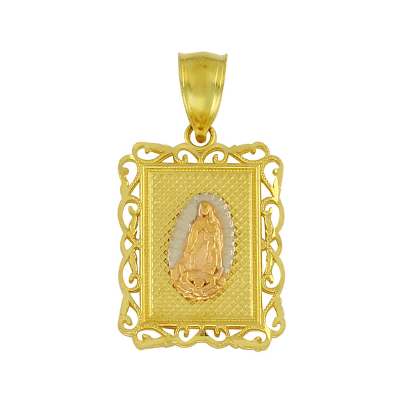 14k Tri Color Gold Virgin Mary Lady of Guadalupe Charm Pendant 28.5mm x15mm 2.6g