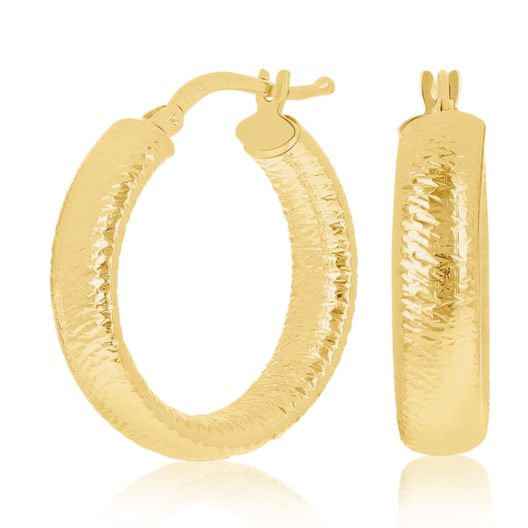 Italian 14k Yellow Gold Hollow Faceted Hoop Earrings 22.8mx5mm 3 grams