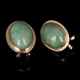 14K Yellow Gold Oval Cabochon Jade Earrings 25.5mm x 16.8mm 8.4 grams