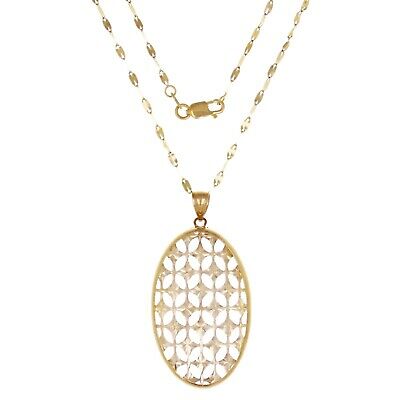 Italian 14k Yellow Gold Faceted Glass Oval Pendant Necklace 24