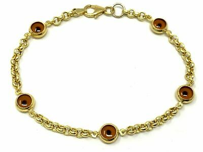 14k Yellow Gold Tiger Eye Charm Bracelet Rolo Chain 8