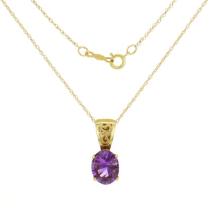 14k Yellow Gold Oval Amethyst Filigree Pendant Necklace