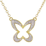 14k Yellow Gold 0.10ctw Diamond Floating Butterfly Layering Pendant Necklace 18"