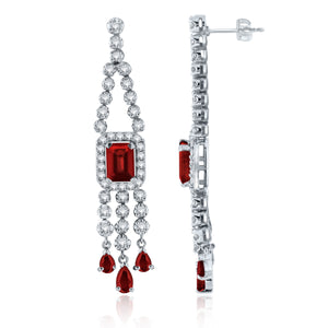 14k White Gold 1.50ctw Ruby & Diamond Chandelier Dangle Earrings