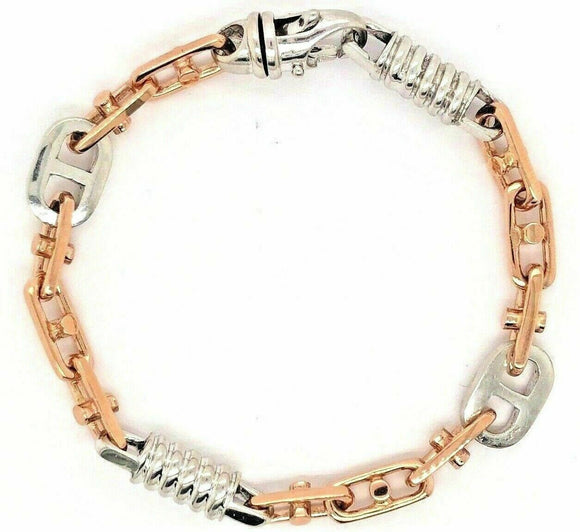 Men's 14k Two Tone Gold Handmade Fashion Link Bracelet 7
