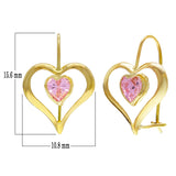 14k Yellow Gold Pink Ice Crystal Heart Dangle Kidney Wire Earrings
