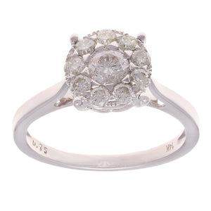 14k White Gold 0.75ctw Diamond Halo Raised Basket Cathedral Engagement Ring