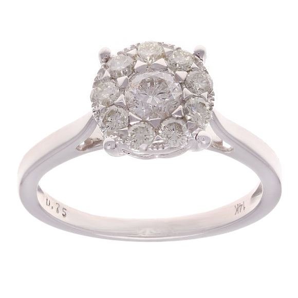 14k White Gold 0.75ctw Diamond Halo Raised Basket Cathedral Engagement Ring