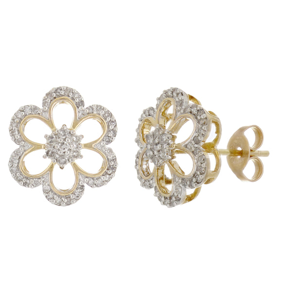 14k Rose Gold 0.33ctw Diamond Cluster Flower Stud Earrings
