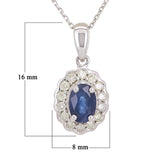14k White Gold 0.20ctw Sapphire & Diamond Vintage Oval Halo Pendant Necklace 18"