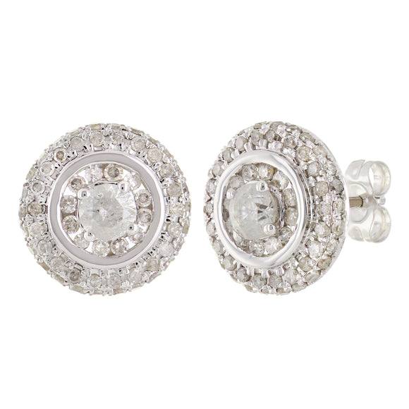 14k White Gold 1ctw Diamond Luxury Circle Stud Earrings