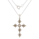 14k White Gold 0.63ctw Champagne Diamond Celtic Cross Pendant Necklace 18"