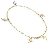 14k Tri Color Gold Dolphin Heart Anklet Charm Bracelet 10" 2.4mm 4.4 grams