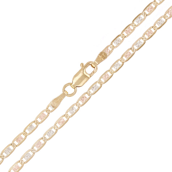 14k Tri Color Gold Pave Valentino Mariner Link Chain Necklace 22