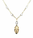 Italian 14k Two Tone Gold Oval Charm Chain Statement Necklace Double Rolo 17"
