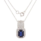 14k White Gold 0.25ctw Sapphire & Diamond Vintage Style Pendant Necklace 18"