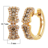 14k Rose Gold 0.85ctw Brown & White Diamond Oblong Huggie Hoop Earrings