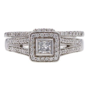 14k White Gold 1ctw Princess Diamond Deco Inspired 2 Piece Bridal Set Ring Size7