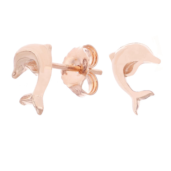 14k Rose Gold High Polished Jumping Dolphin Stud Earrings