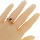 14k Yellow Gold Oval Ruby & Champagne Diamond Cluster Ring Size 6.5