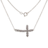 14k White Gold 0.75ctw Diamond Sideways Curved Cross Pendant Necklace 18"