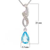 14k White Gold 0.05ctw Blue Topaz & Diamond Ribbon Drop Pendant Necklace 18"