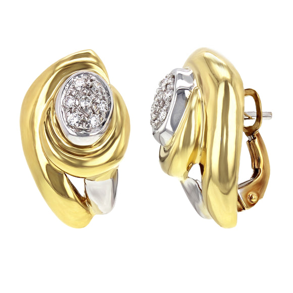 18k Yellow & White Gold 0.20ctw Diamond Designer Damiani Shell Swirl Earrings