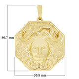 10k Yellow Gold Solid Textured 3D Medusa Charm Pendant 1.6" 19 grams