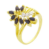 14k Yellow Gold Sapphire & Diamond Accent Floral Leaf Cluster Ring Size 7.5