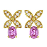 18k Yellow Gold 0.40ctw Pink Sapphire & Diamond Flower Earrings