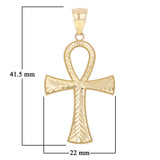 14k Yellow Gold Diamond-Cut Egyptian Ankh Cross Pendant 1.6" 2.7 grams