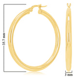 Italian 14k Yellow Gold High Polish 3mm 1.25" Diameter Round Hoop Earrings 2.9g