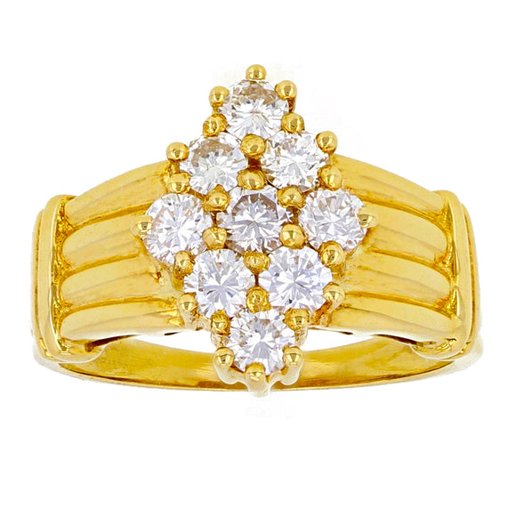14k Yellow Gold 0.99ctw Diamond Marquise Cluster Scalloped Ring Size 7