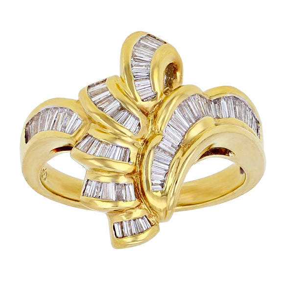 18k Yellow Gold 2ctw Baguette Diamond Ribbon Ring Size 6.5