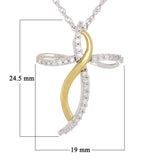 10k Two Tone Gold 0.25ctw Diamond Swirling Ribbon Cross Pendant Necklace 18"
