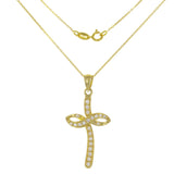 14k Yellow Gold 0.25ctw Diamond Ribbon Cross Pendant Necklace
