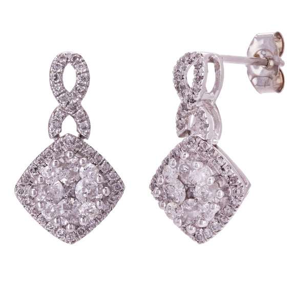 14k White Gold 3/4ctw Composite Diamond Cushion Frame Infinity Drop Earrings