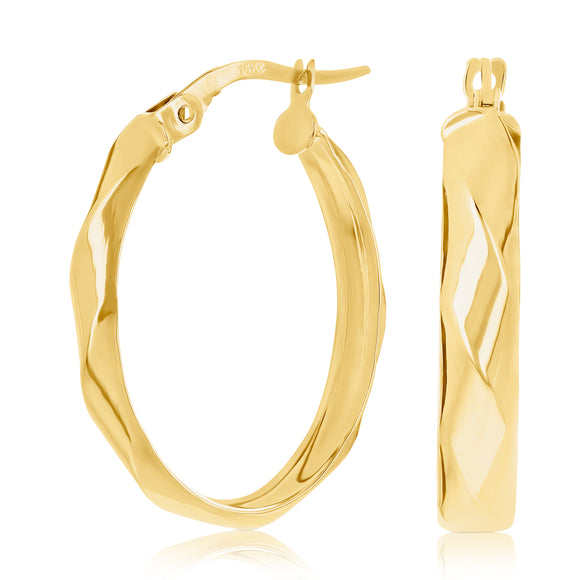 Italian 14k Yellow Gold Hollow High Polished Twisted Hoop Earrings 24mmx4mm 1.7g