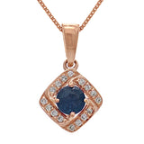14k Rose Gold 0.10ctw Sapphire & Diamond Square Swirl Pendant Necklace