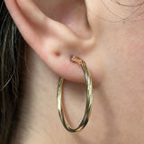 Italian 14k Yellow Gold Twisted 2mm 1" Diameter Round Hoop Earrings 1.6 grams