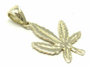 14k Yellow Gold Diamond Cut Marijuana Leaves Leaf Weed Charm Pendant 1.1 grams